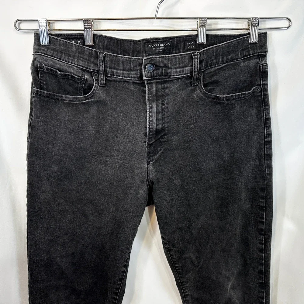 Lucky Brand 410 Athletic Straight Mens Jeans 38x34 Fade Black Stretch Denim 1323